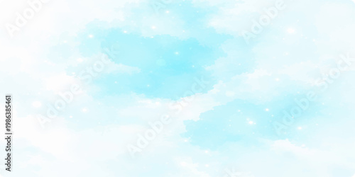 Abstract blue background featuring a bright summer sky with fluffy white clouds and beautiful sunlight filtering through a clear high atmosphere for a nature inspired cloudscape