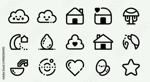 A collection of various illustrated icons depicting weather, objects, and symbols.
