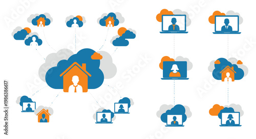Remote work network connection via cloud technology.