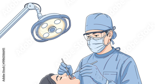 Dentist performing examination on a patient.