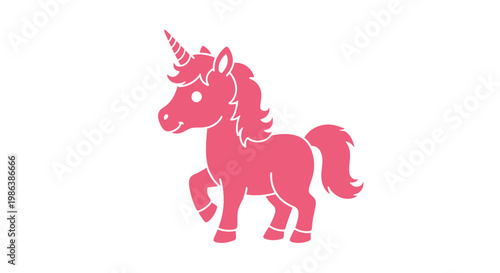 Pink Unicorn Illustration with Flowing Mane.
