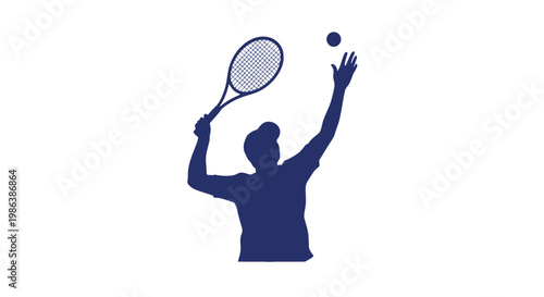 Tennis Player Serving Ball with Racket.