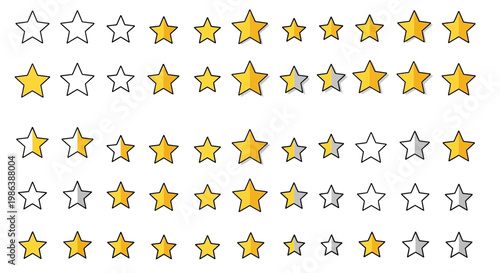 Set of Rating Stars Icons with Various Fill Levels