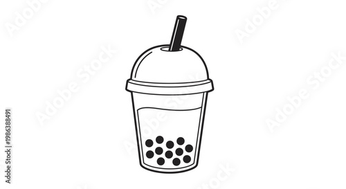 Bubble Tea Drink with Straw and Pearls.
