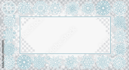 Winter Snowflake Border Frame on Transparent Background