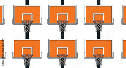 Seamless pattern of basketball hoops on a white background.