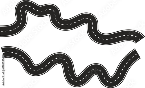Winding Road Illustration: A graphic depiction of two curving roads, their asphalt surfaces marked with dotted lines, ready to guide the eye through the frame.