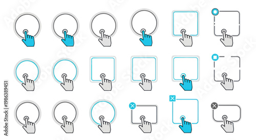 Vector set of click hands for touch screen gestures and user interface icons.
