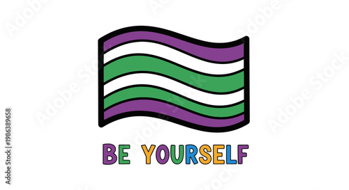 Genderqueer Pride flag with 'Be Yourself' message promoting self-acceptance and identity.