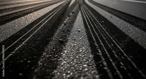 Abstract Monochrome Road Texture with Tire Tracks and Gravel