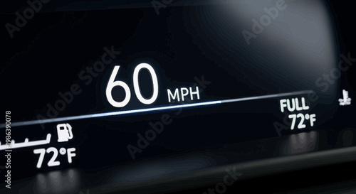 Digital Car Dashboard Display Showing Speed and Vehicle Status