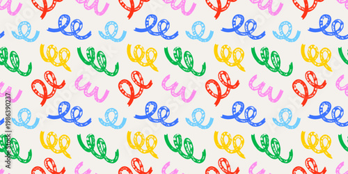 Bright multicolor scribble seamless pattern with swirling marker lines and messy loops. Hand drawn serpentine doodle curves and squiggles in expressive childlike style. Abstract geometric texture.