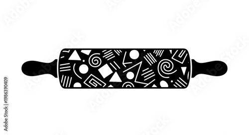 Black Rolling Pin with Geometric Patterns.
