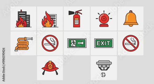 Set of Fire Safety and Emergency Icons