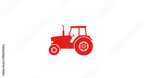 Red Tractor Vehicle Icon Illustration.