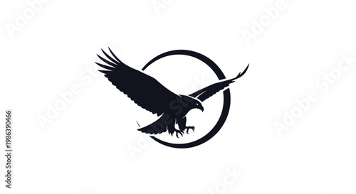 Minimalist Eagle Silhouette Flying Inside a Circular Frame