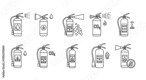 Fire Extinguisher Types Icon Set