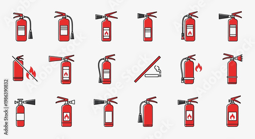 Set of Fire Extinguisher Icons and Safety Symbols