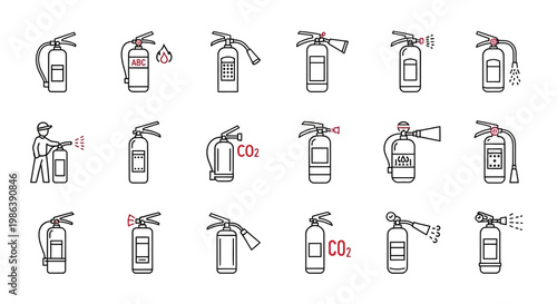 Fire Extinguisher Icons Set for Safety and Emergency Equipment