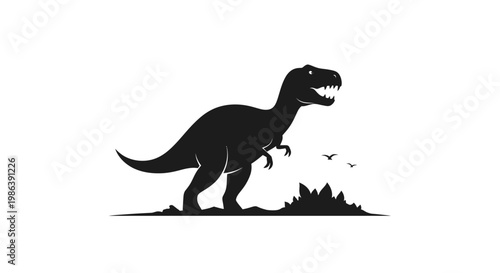 Minimalist Black Silhouette of a Tyrannosaurus Rex Dinosaur