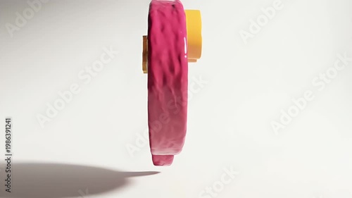 Bright Pink Speech Bubble Sticker with Yellow Quotation Marks on White Surface