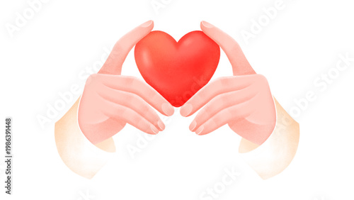 Hands holding a red heart for health and charity concept