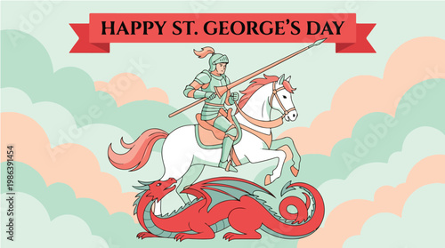 St. George's Day celebration with knight on horseback slaying dragon