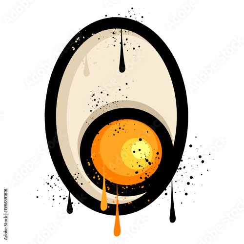 Hard boiled egg graffiti with spray paint splatter