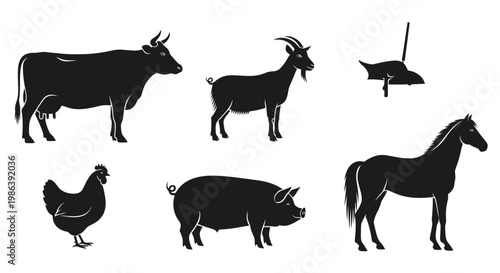 Set of Farm Animal Silhouettes Collection