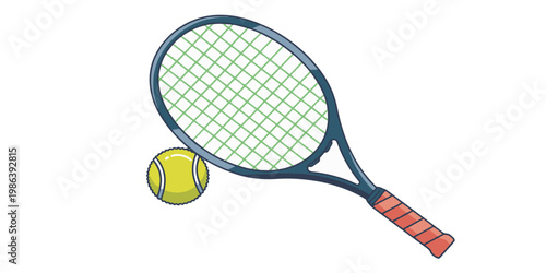 Tennis Racket Vector Illustration with Ball in Clean Flat Sport Style