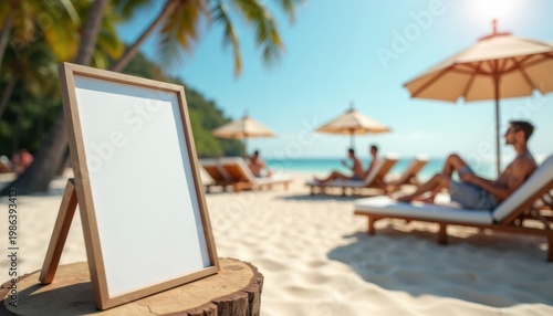 Blank poster on tropical beach with copy space for advertising