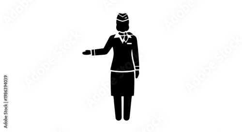 Flight Attendant Silhouette Standing and Pointing.