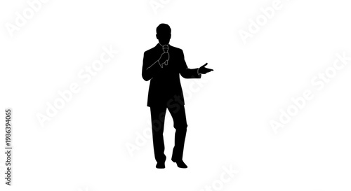 Man in Suit Holding Microphone and Object.