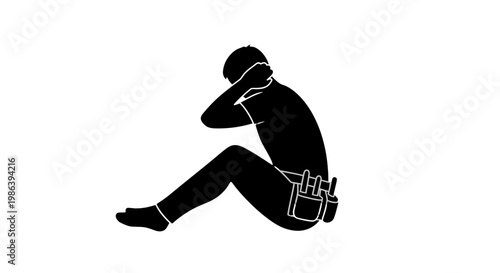 Construction Worker Sitting in Despair.