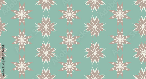 Seamless floral pattern with abstract geometric elements in muted colors.