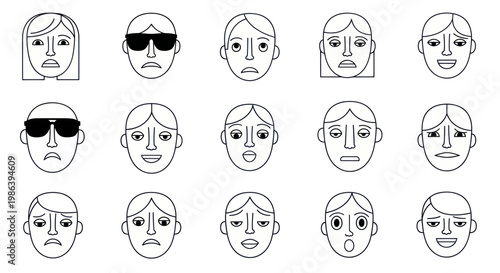 Set of cartoon faces showing various emotions.