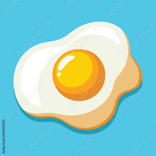 Flat Vector Illustration of a Fried Egg on Blue Background