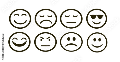 Set of Simple Flat Emoticon Icons Representing Various Human Emotions