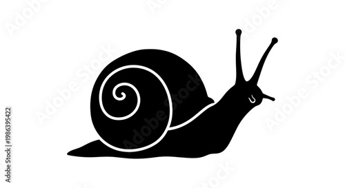 Black Snail Silhouette with Spiral Shell.
