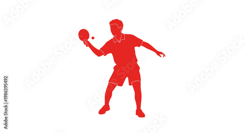 Man Playing Table Tennis with Red Silhouette.
