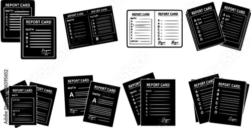 Report card icons silhouettes set isolated pack vector silhouette illustration isolated on white background