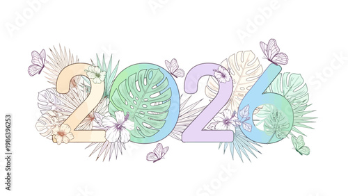 Colorful 2024 Typography with Floral Decorations.