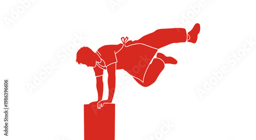 Man Doing Handstand on Red Block.