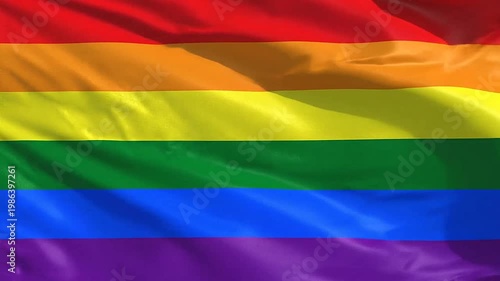 A colorful flag with horizontal stripes waving in the wind, representing diversity and inclusion
