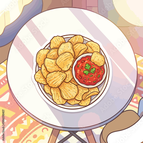 Chips and Salsa Bowl on Tabletop for Mexican Food Theme Promotion