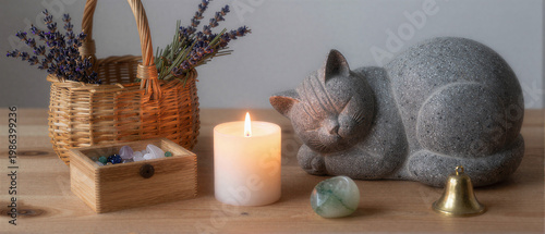 Meditation altar with cat