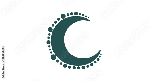 Crescent Moon Icon with Dotted Border.