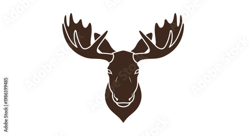 Moose Head Silhouette with Antlers Illustration.