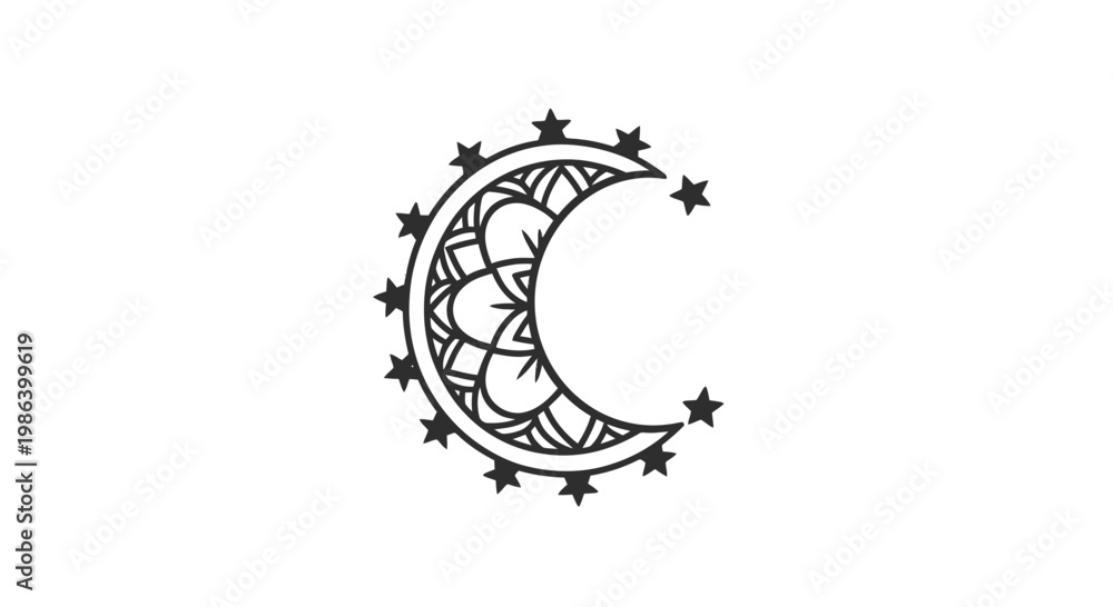 Fototapeta premium Crescent Moon with Stars and Floral Design.