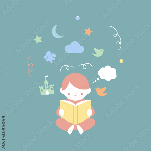 Little girl reading a book.